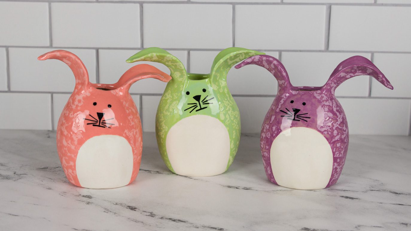 three hand-built bunny vases
